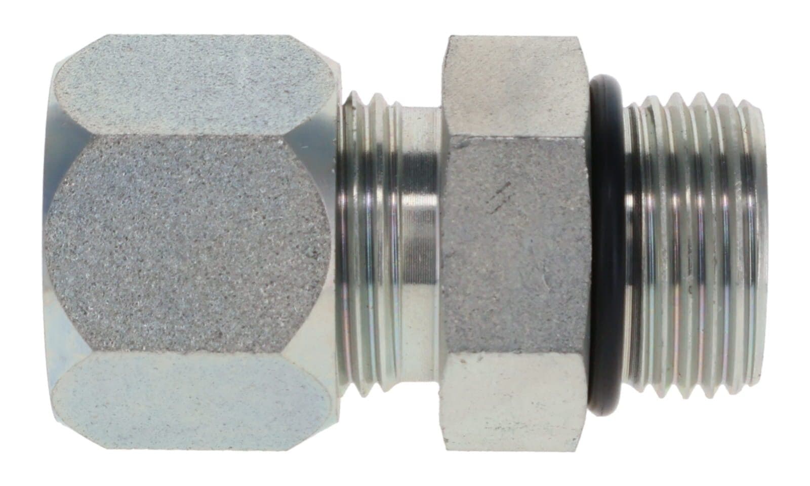 Steel flareless tube × ORB male connector, side view