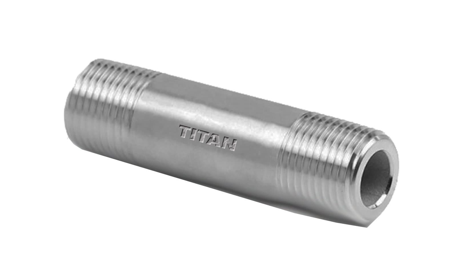 Steel NPT seamless pipe nipple, angled view