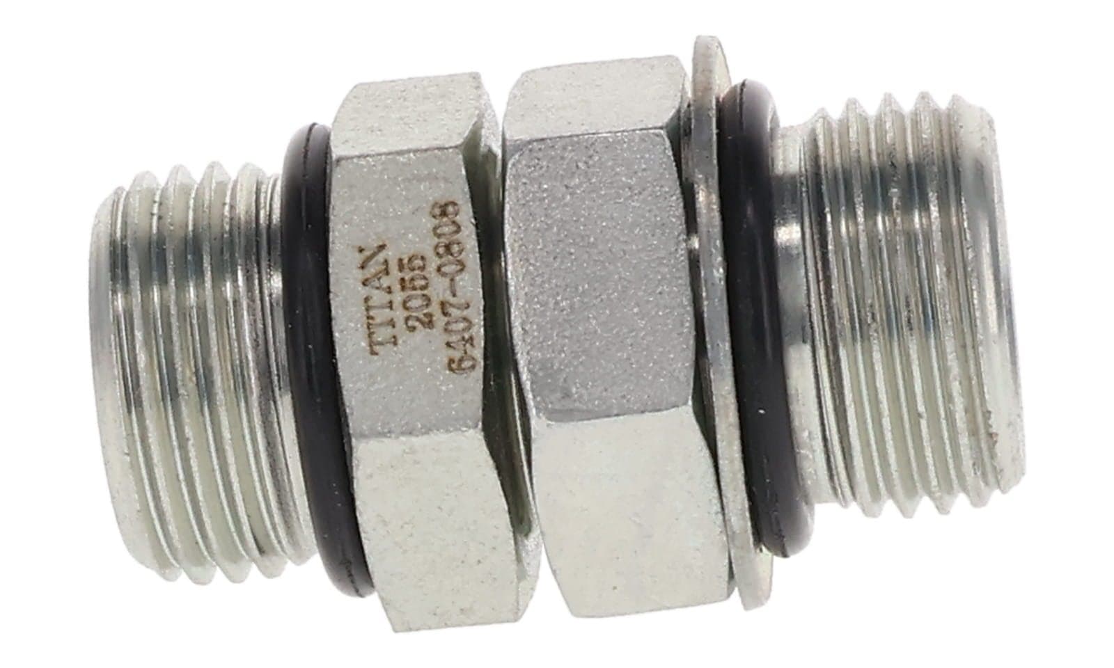 Steel ORB male adjustable union, zinc-plated steel, side view