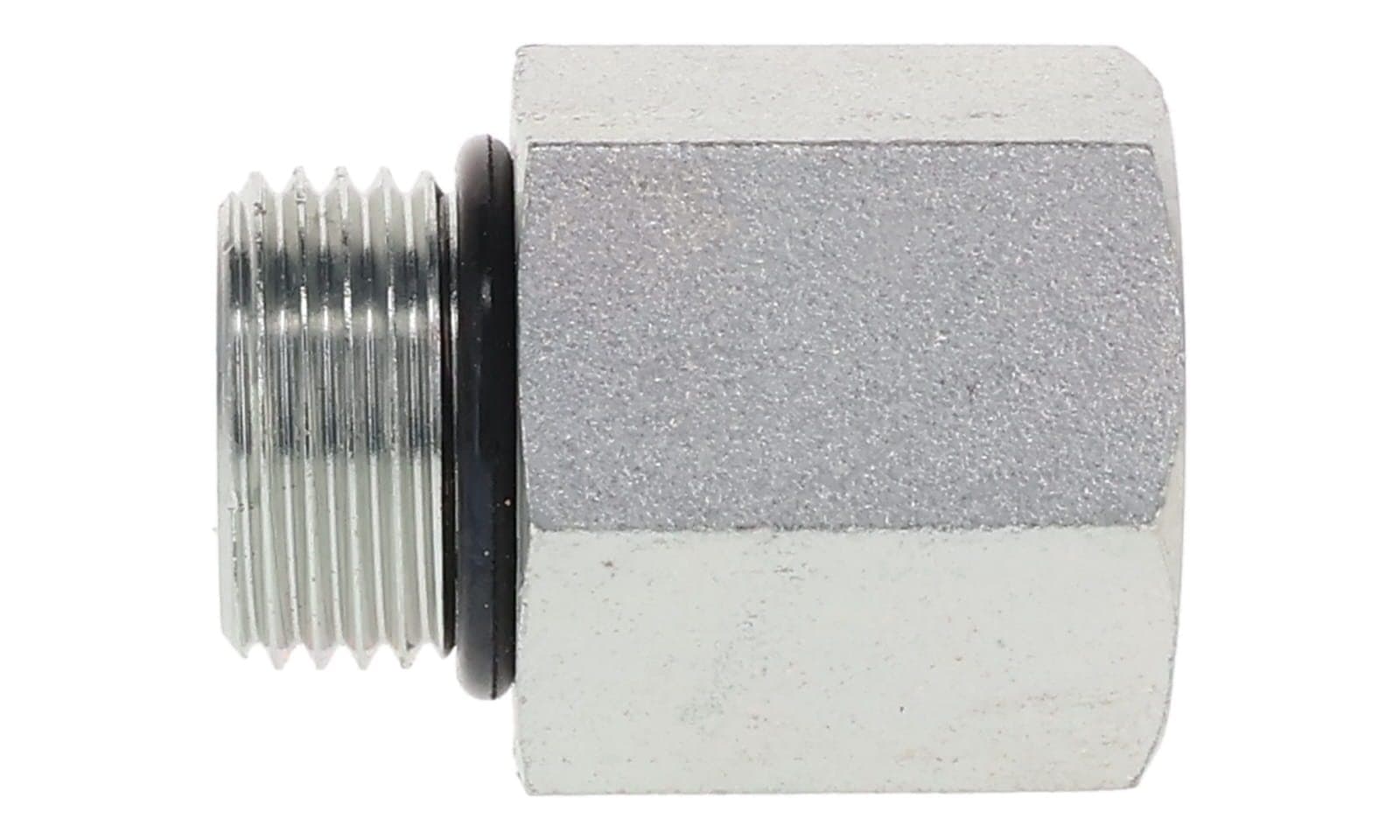 Steel ORB male × ORB female reducer / expander, zinc-plated steel, side view