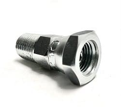 Steel BSPP male × metric 24° female swivel adapter, angled view