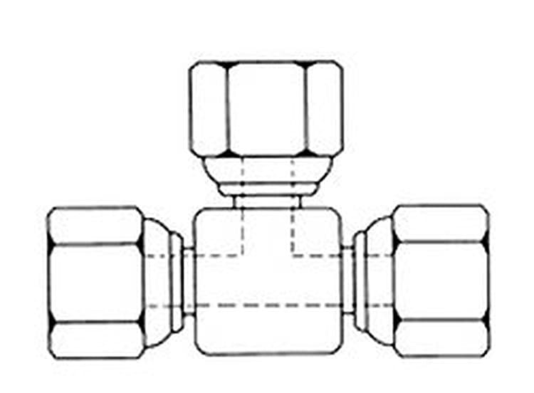 Line drawing of the steel BSPP female swivel tee