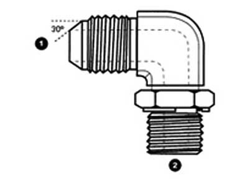 Line drawing of the steel JIS 30° male × BSPP adjustable 90° elbow
