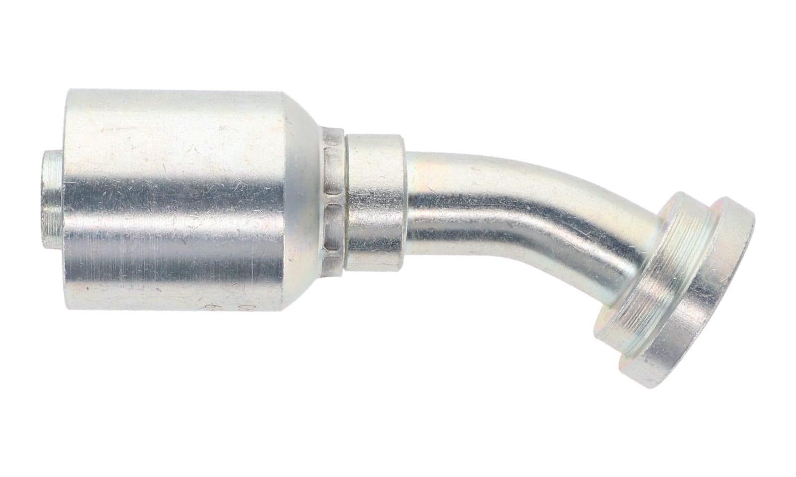 BW Series Crimp Hose Fitting, SAE Code 61 Flange, 30° Bend, side view