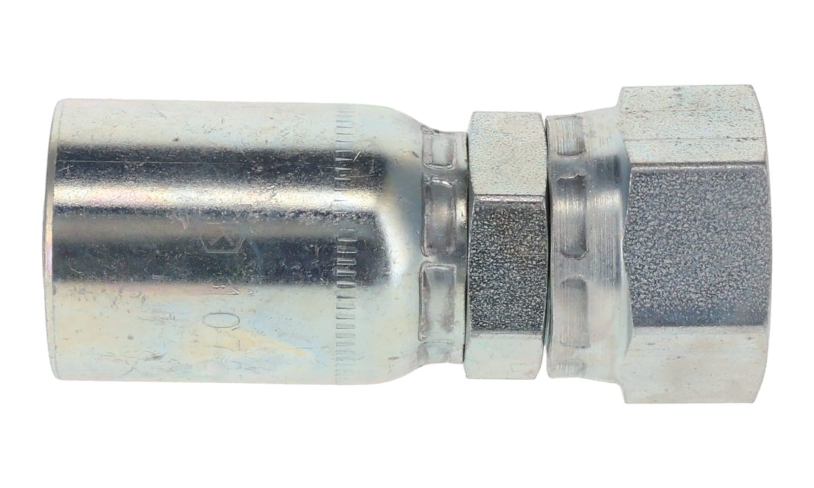 R5 Textile-Cover Hose End × JIC 37° Female Swivel, side view