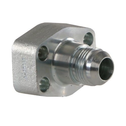 Steel JIC 37° male × SAE Code 62 flange pad adapter, angled view