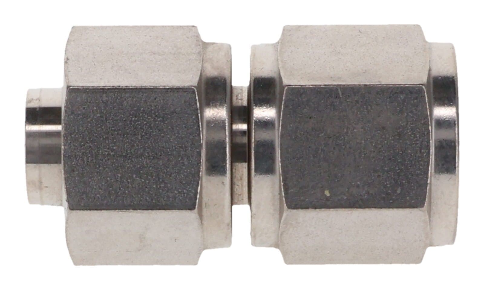 316 stainless double ferrule female flare connector, tube × 37° JIC female, 316L, side view