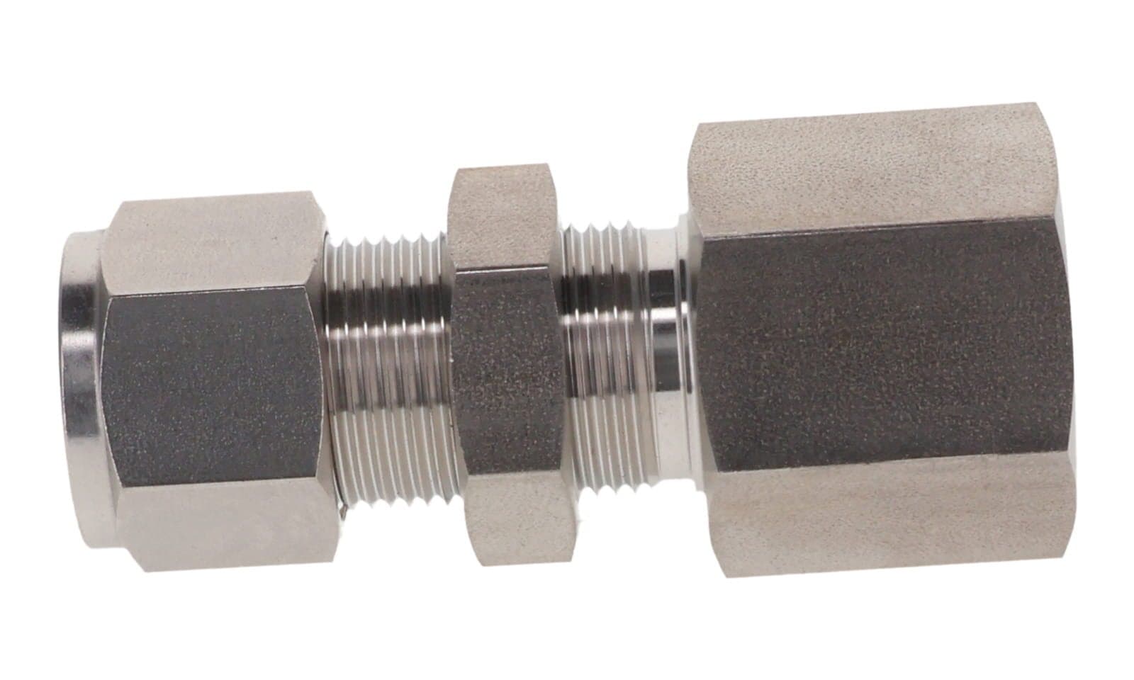 316 stainless double ferrule bulkhead female connector, tube × NPT female, 316L, side view