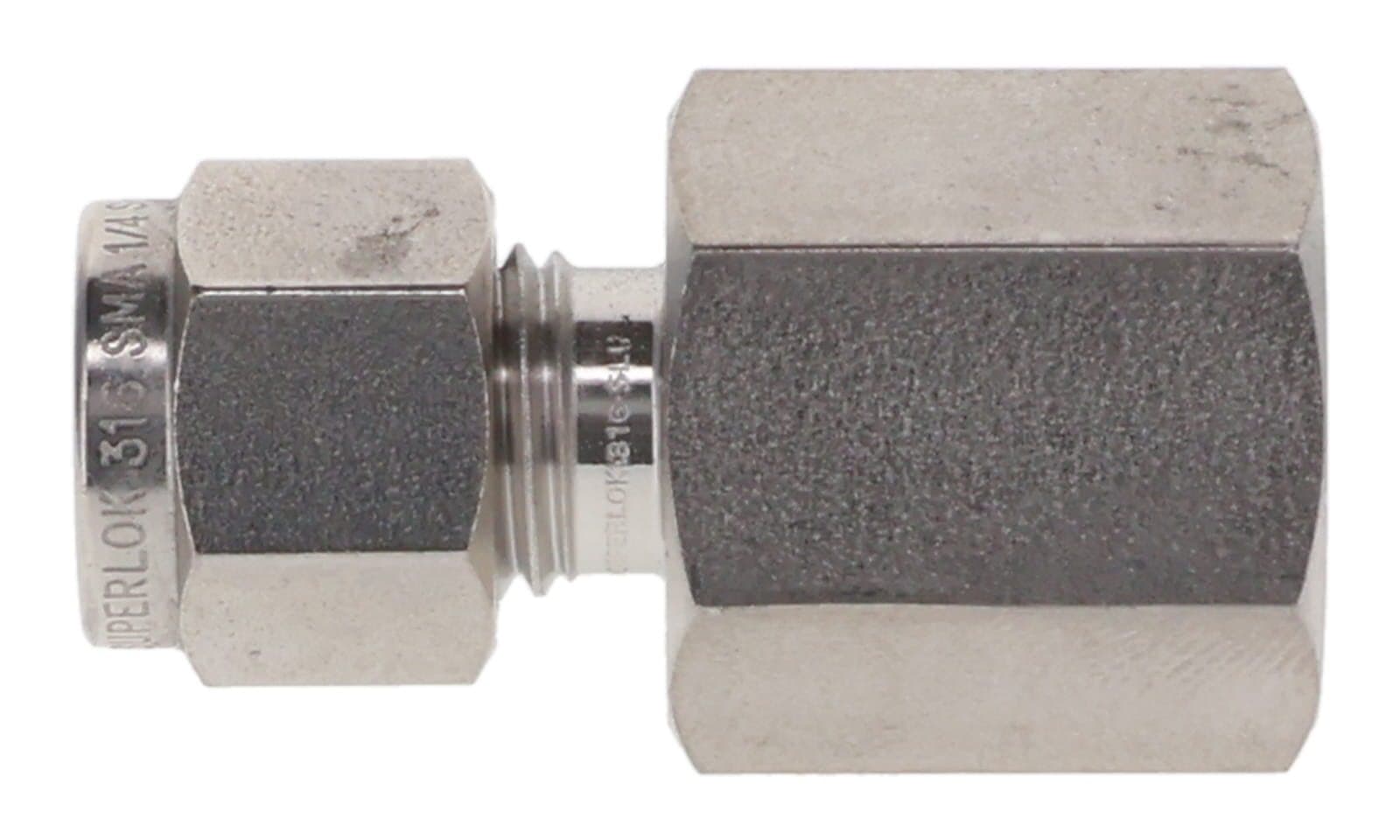 316 stainless double ferrule female gauge connector, tube × BSPP female, 316L, side view