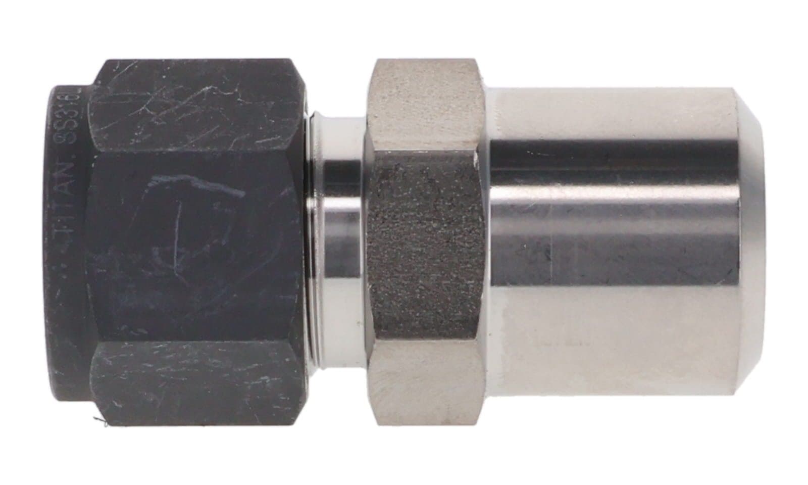 316 stainless single ferrule male pipe weld connector, tube × pipe weld, 316L, side view