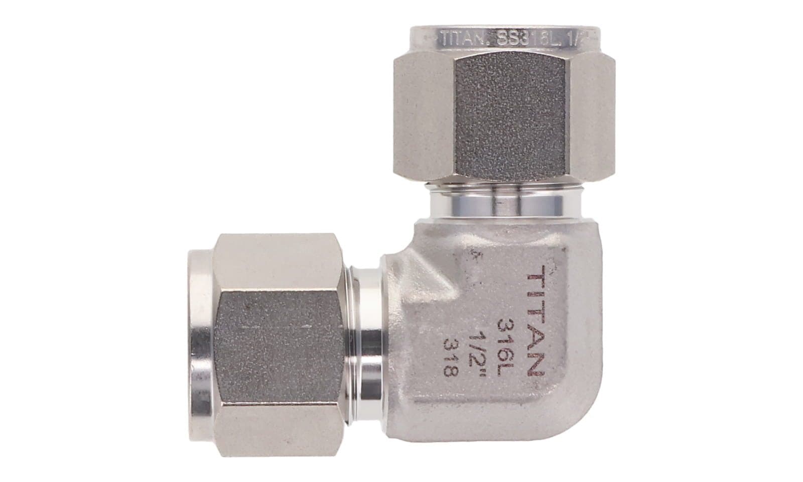 316 stainless double ferrule union elbow, 316L, top view