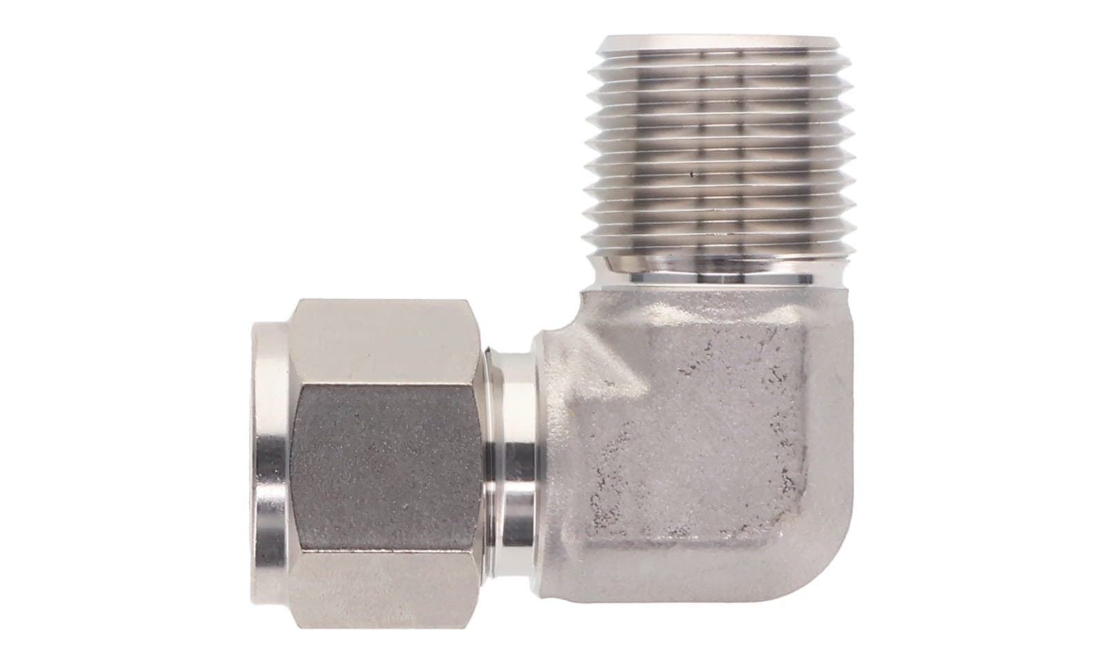 316 stainless double ferrule male elbow, tube × NPT male, 316L, top view