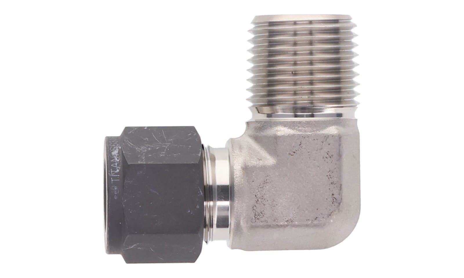 316 stainless single ferrule male elbow, tube × NPT male, 316L, top view