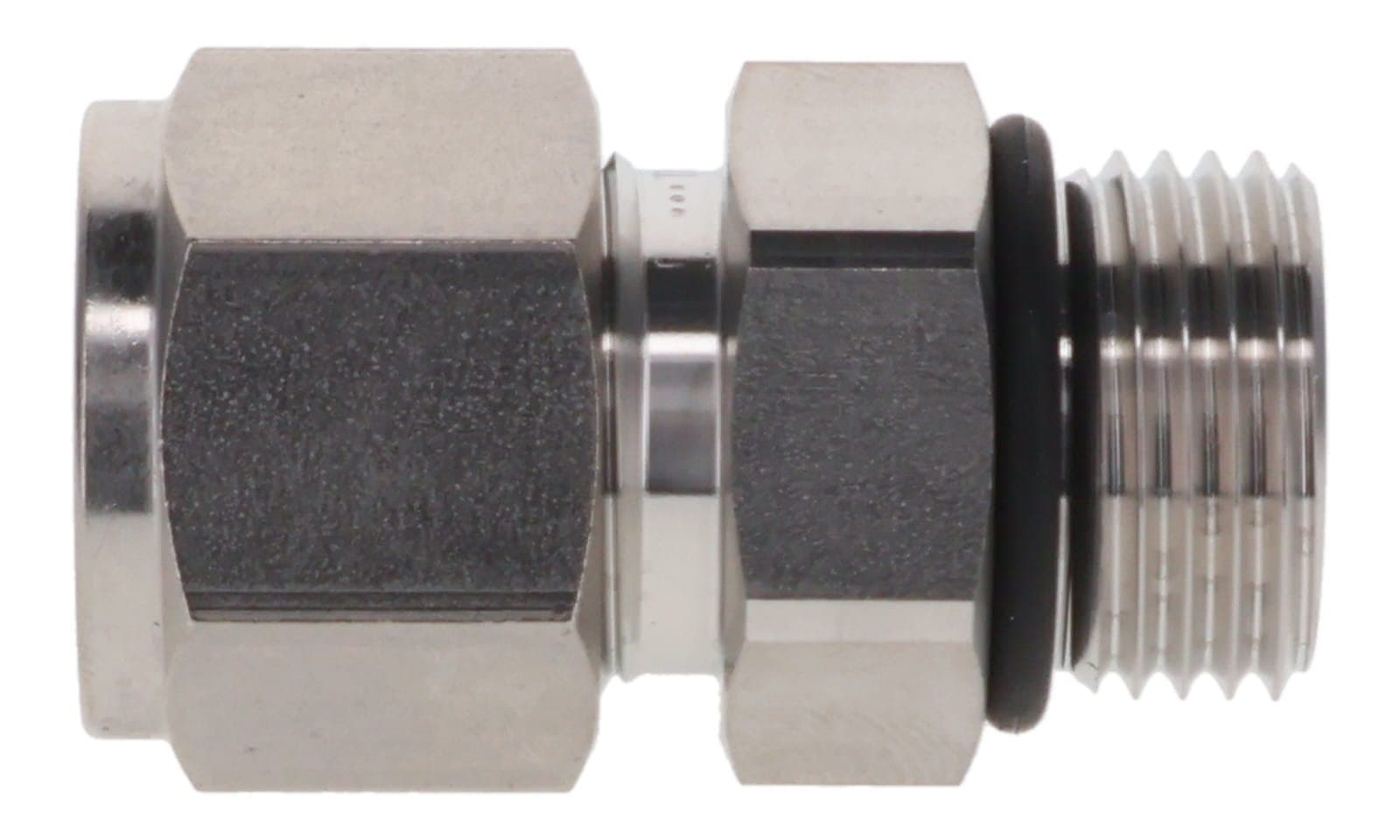 316 stainless double ferrule male connector, tube × SAE straight thread male, 316L, side view