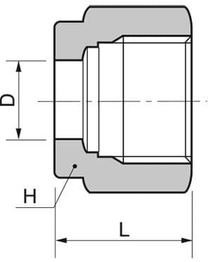 Dimension drawing of the 316 stainless single ferrule nut, lettered for the size table