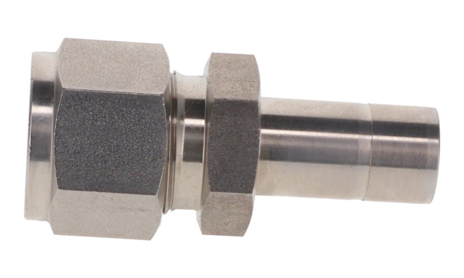 316 stainless double ferrule reducer, tube × tube stub, 316L, side view