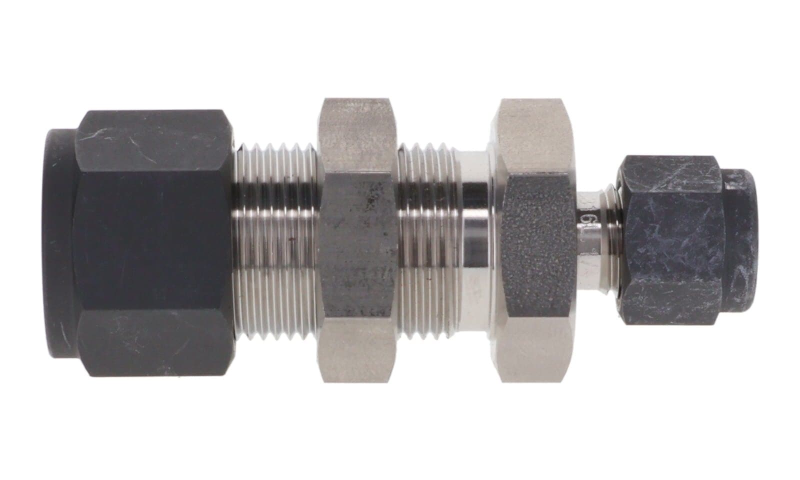 316 stainless single ferrule bulkhead reducing union, 316L, side view