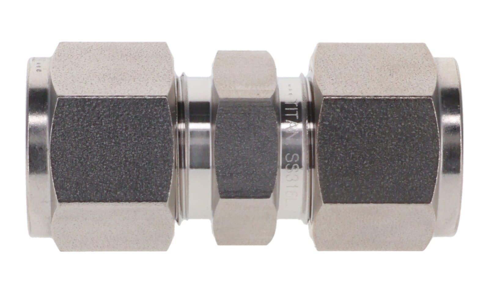 316 stainless double ferrule union, 316L, side view