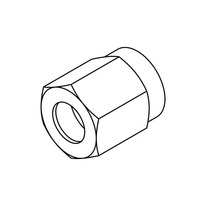 Tompkins 0418 JIC 37° no-flare tube nut, carbon steel, line drawing