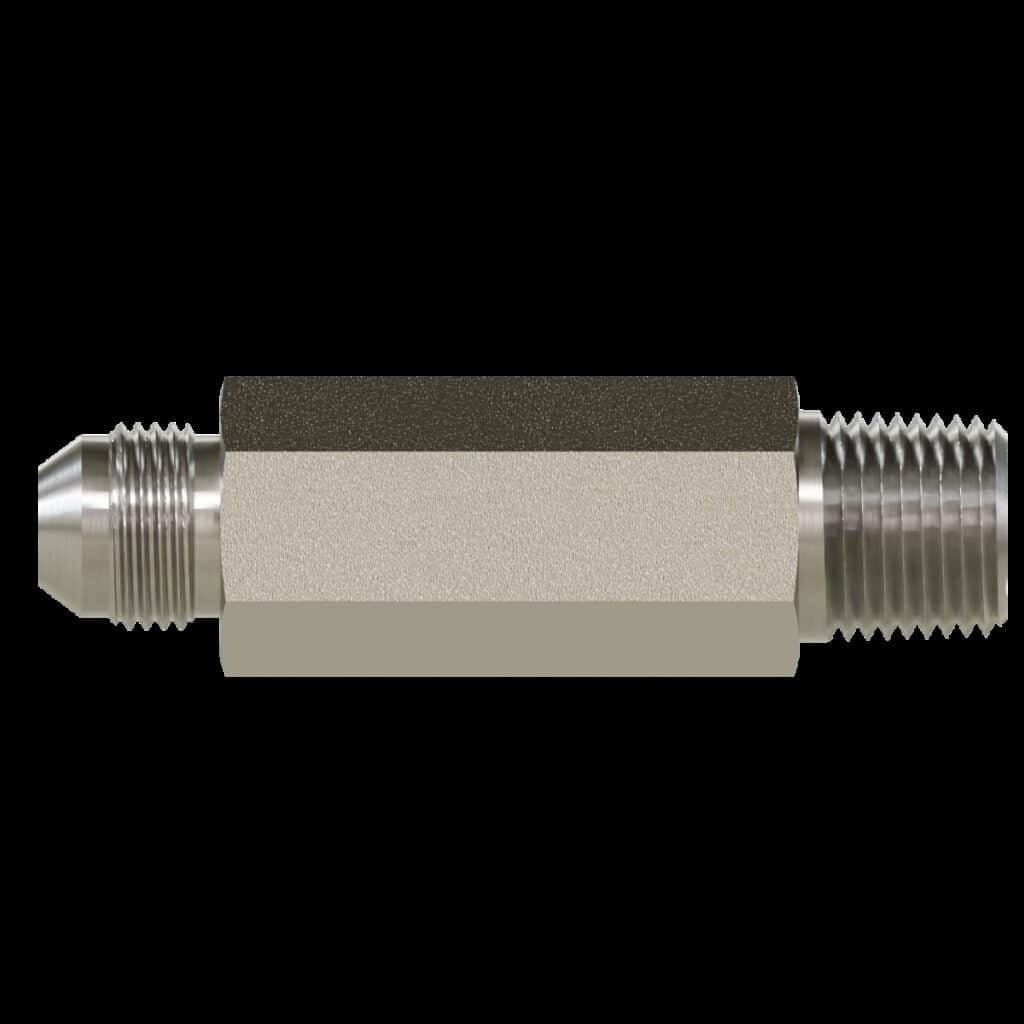 Tompkins 2404-L male JIC 37° × male NPTF connector, long, carbon steel, view 1