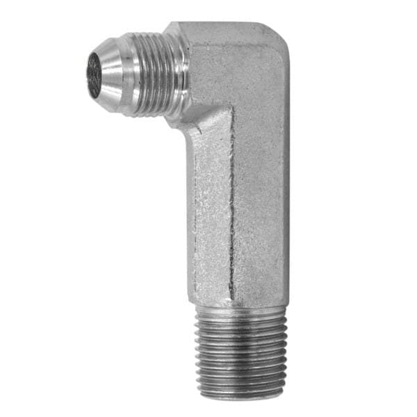Tompkins 2501-LL male JIC 37° × male NPTF 90° elbow, extra long, carbon steel, view 1
