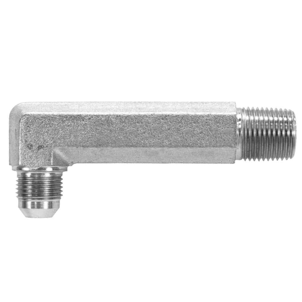 Tompkins 2501-LLL male JIC 37° × male NPTF 90° elbow, extra-extra long, carbon steel, view 1