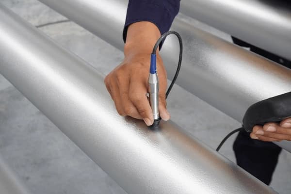 Thickness gauge verifying coating on a fitting